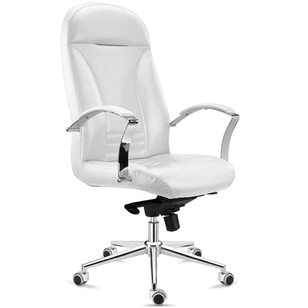 Fauteuil de Bureau CANCUN, Rembourrage Épais, Dossier Haut, en Cuir Authentique Blanc