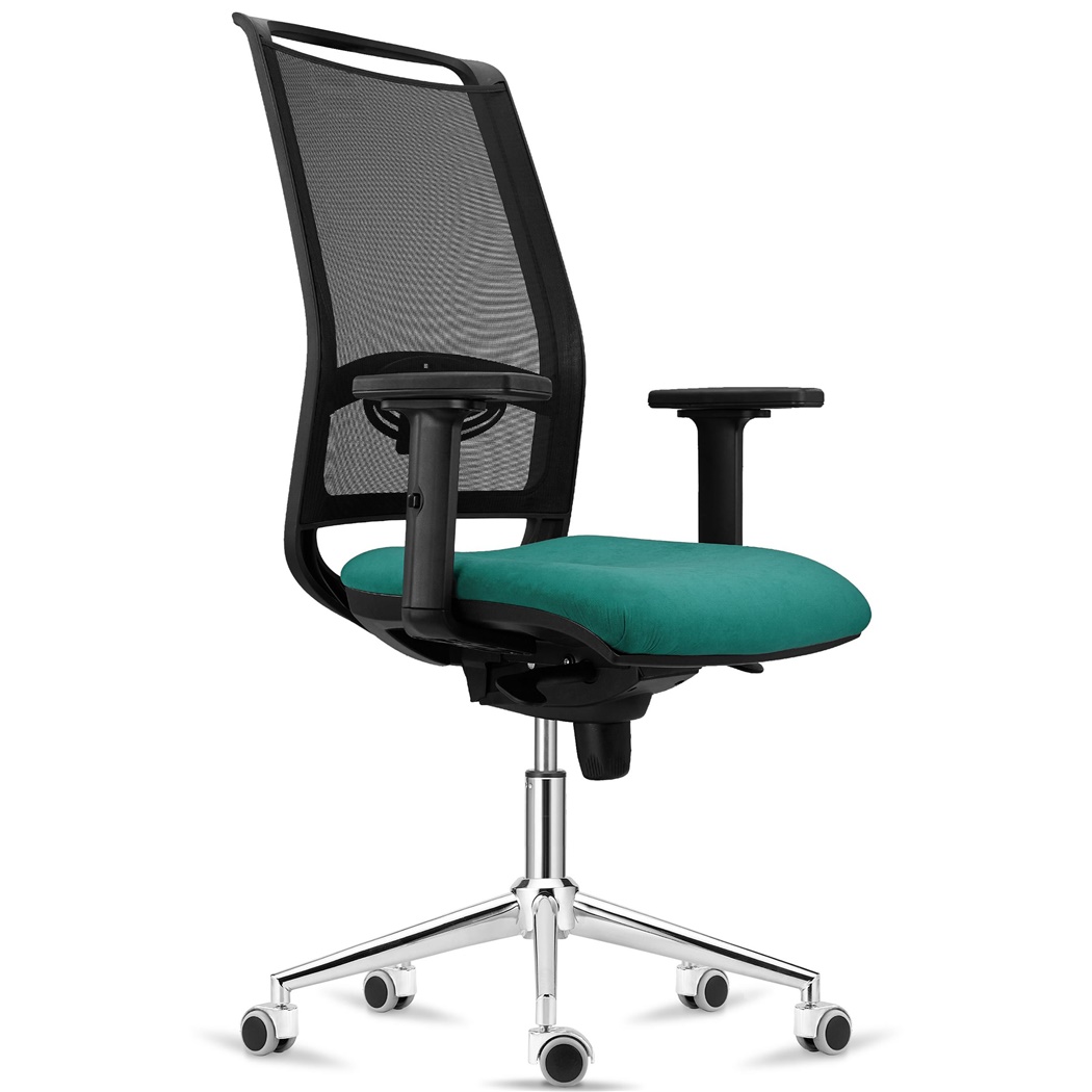 Chaise Ergonomique NEPTUNE, Support Lombaire Ajustable, Piétement Métallique, en Maille et Tissu Vert