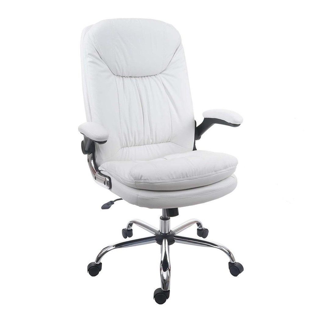 Fauteuil de Bureau MANAGER, Grand Rembourrage, Accoudoirs Rabattables, en Cuir, Blanc