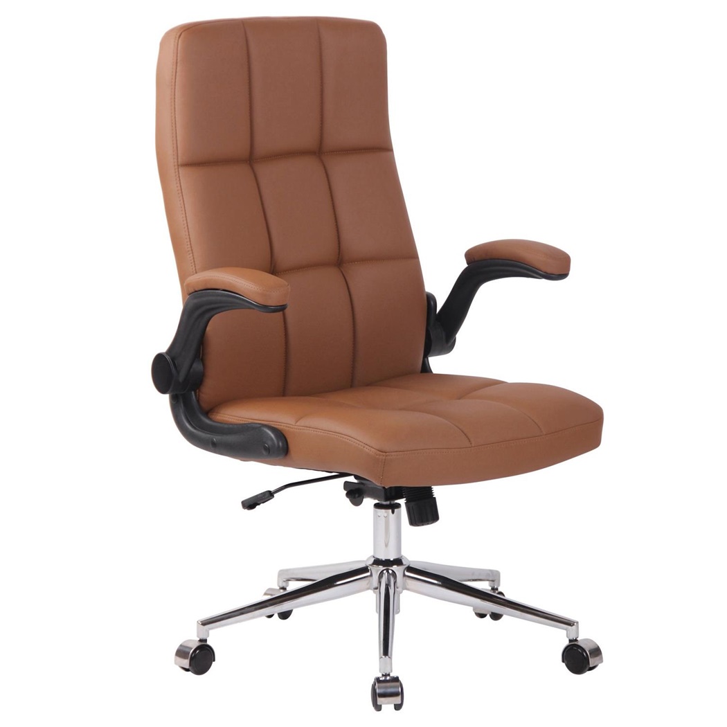 Fauteuil de Bureau FLEXI, Accoudoirs Rabattables, Grand Confort, en Cuir Marron Clair