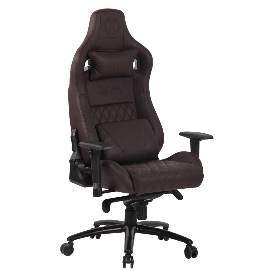 Fauteuil Gaming KAREN, Dossier Inclinable, avec Coussin Lombaire et Cervical, en Cuir Authentique, Marron