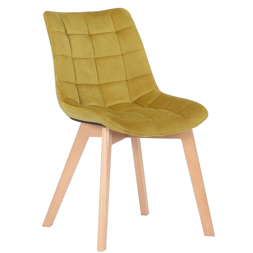 Chaise visiteur LOMY, Design Moderne, Piétement Bois de Hêtre, en Velours Jaune