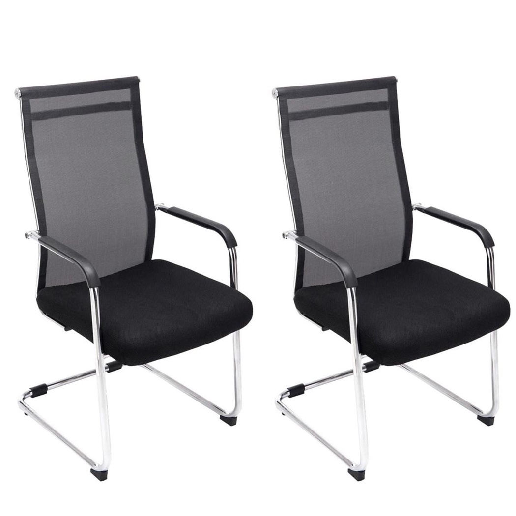 Lot de 2 chaises visiteur BREMEN, Structure Métallique, en Maille Respirable, Noir