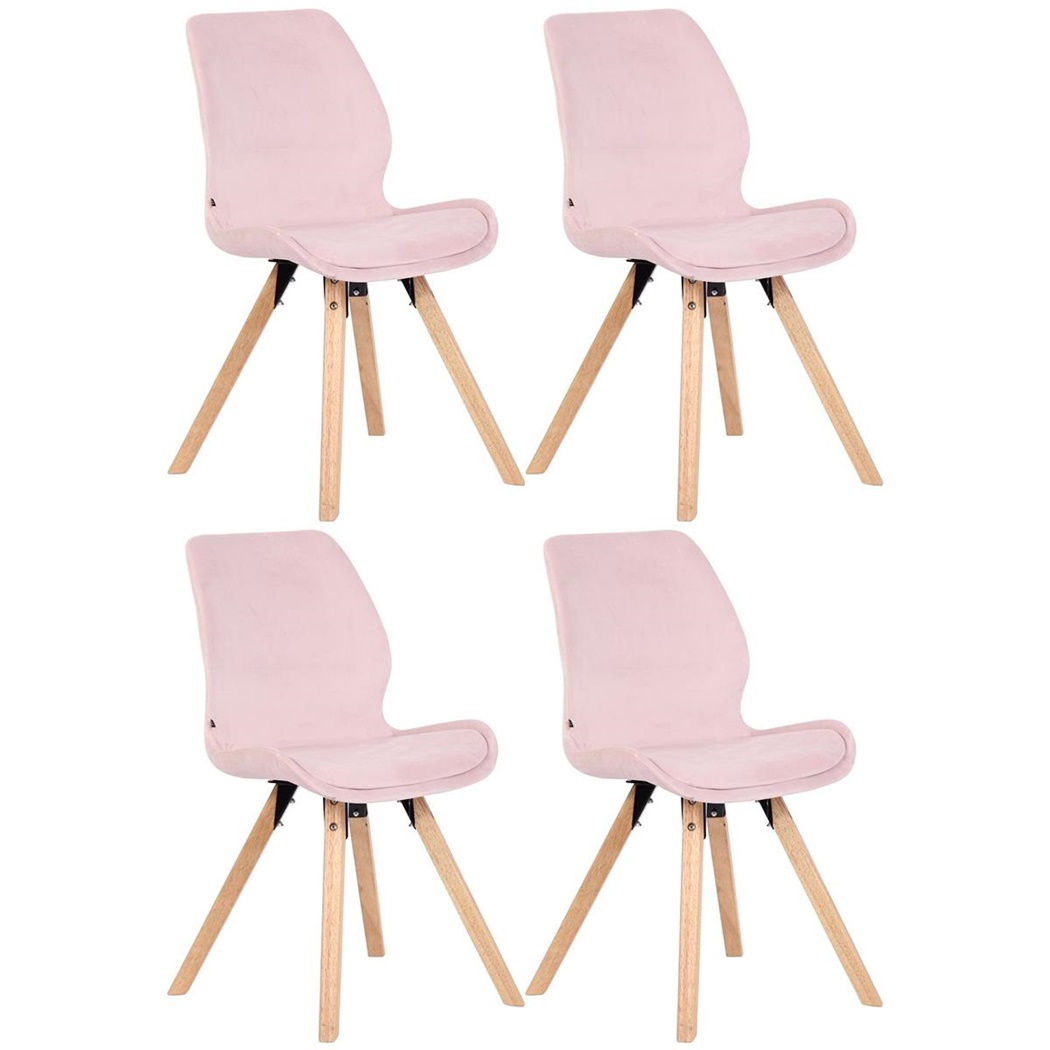 Lot de 4 Chaises Visiteur KALI VELOURS, Pieds en Hêtre, Assise Rembourrée, Rose