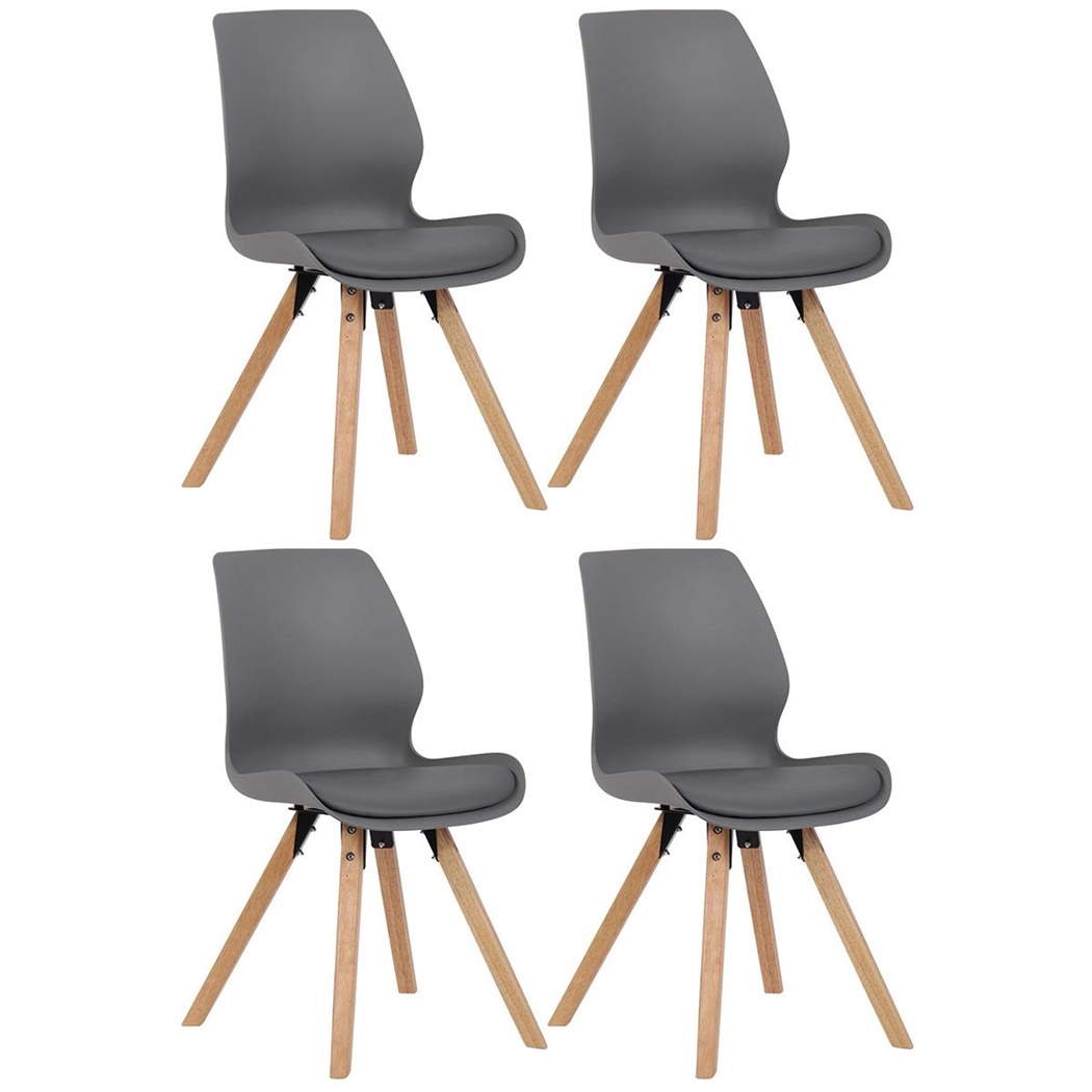 Lot de 4 Chaises Visiteur KALI, Pieds en Hêtre, Assise Rembourrée, Gris