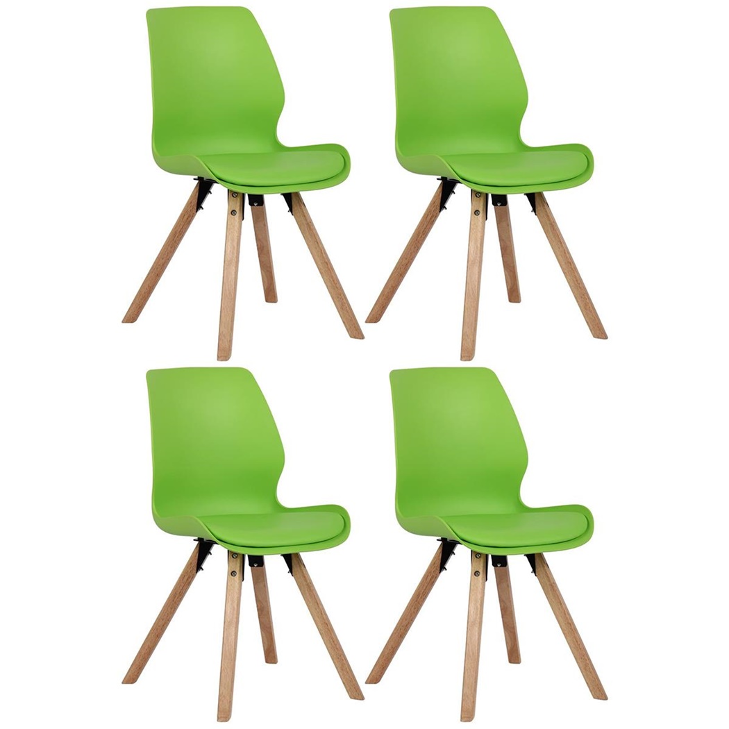 Lot de 4 Chaises Visiteur KALI, Pieds en Hêtre, Assise Rembourrée, Vert