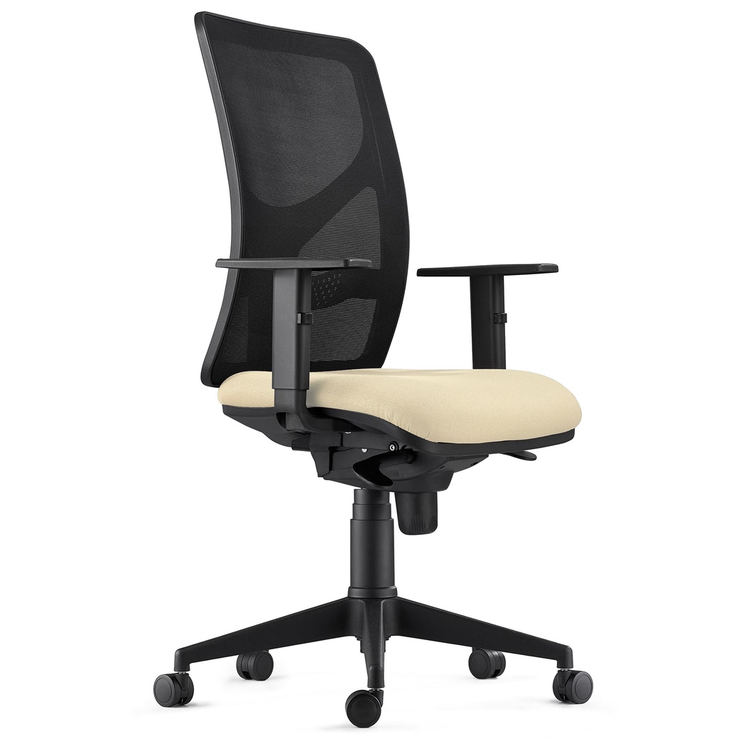 DEMO# Chaise de bureau MILO, Accoudoirs Ajustables, Support Lombaire, en Tissu, Crème