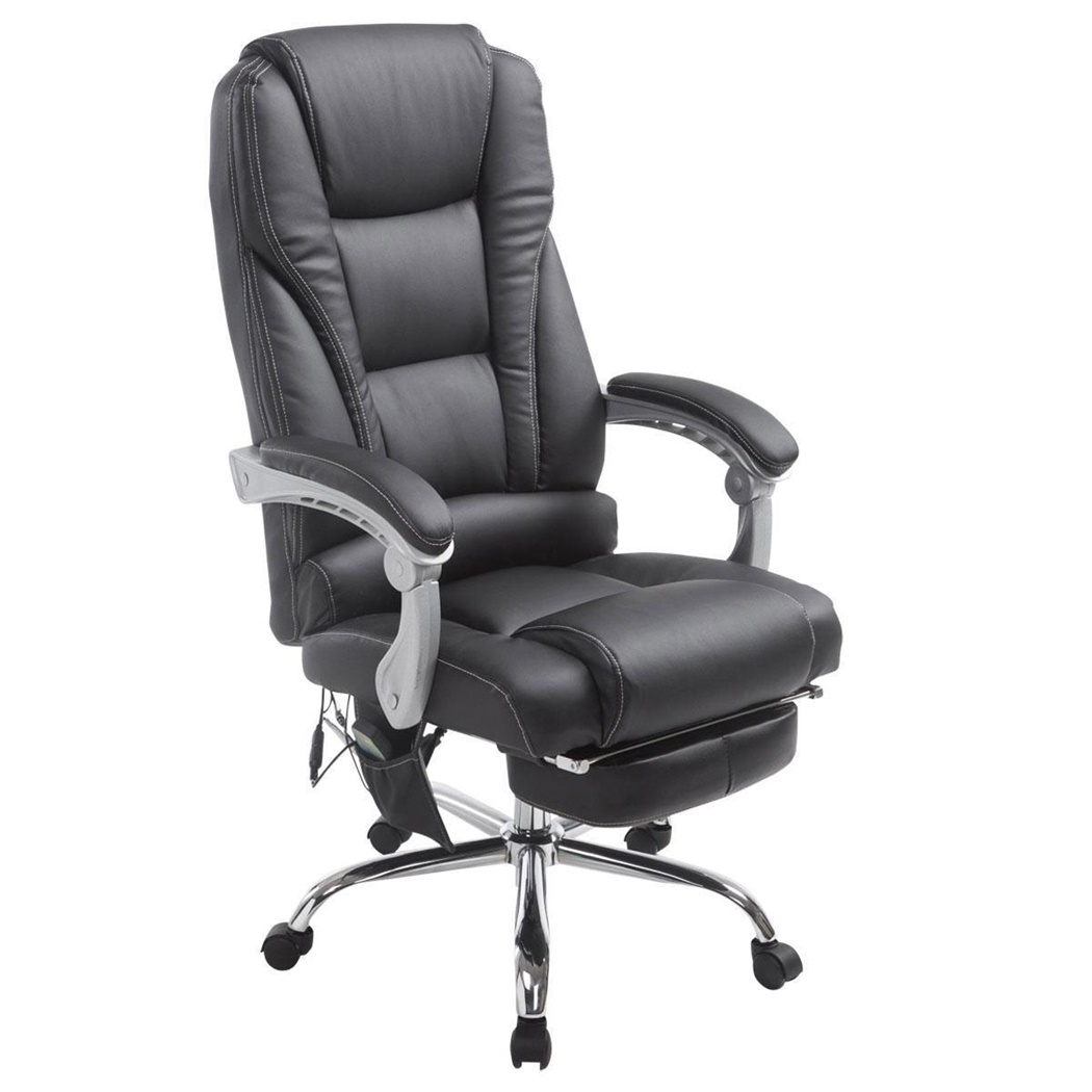 DEMO# Fauteuil de bureau COMODITY MASSAGE CUIR, Repose-pieds Extensible, Fonction massage, Noir