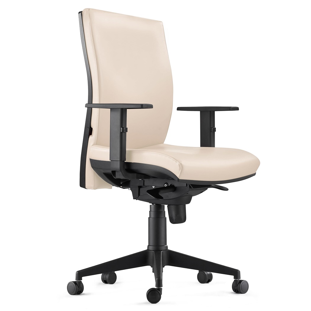 DEMO# Chaise Ergonomique CALVIN, en Cuir, Support Lombaire, Crème