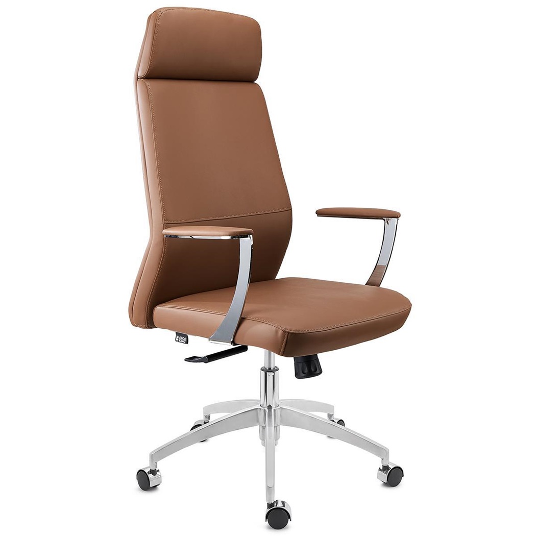 DEMO# Fauteuil de Bureau NOVAK, Design Élégant et Raffiné, Confortable, en Cuir, Marron 