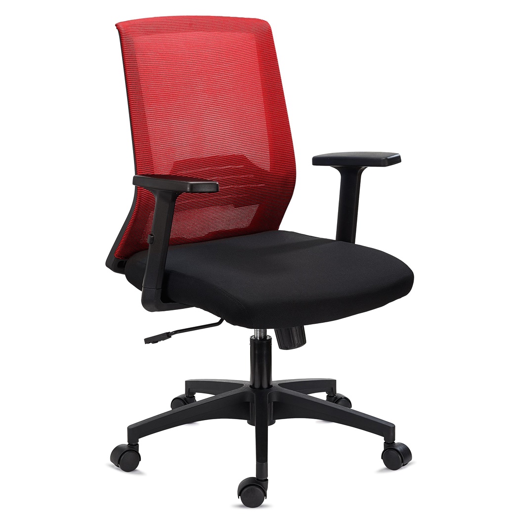 Chaise de Bureau ACTIVE, Support Lombaire, Accoudoirs Ajustables, Confortable et Robuste, Rouge