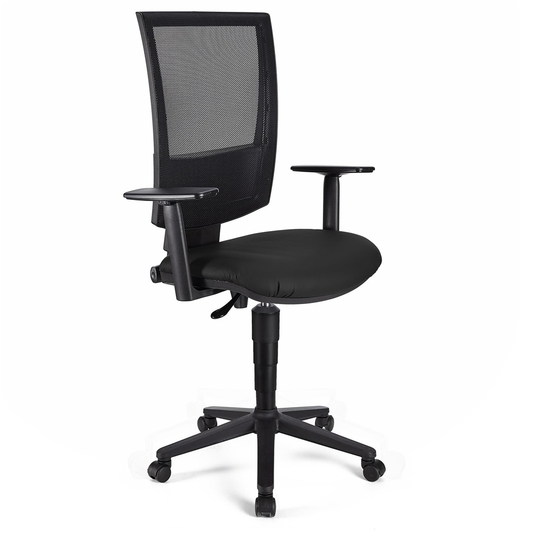 DEMO# Chaise de Bureau PANDORA PLUS CUIR, Dossier en Maille, Accoudoirs Ajustables, Rembourrage épais, Noir