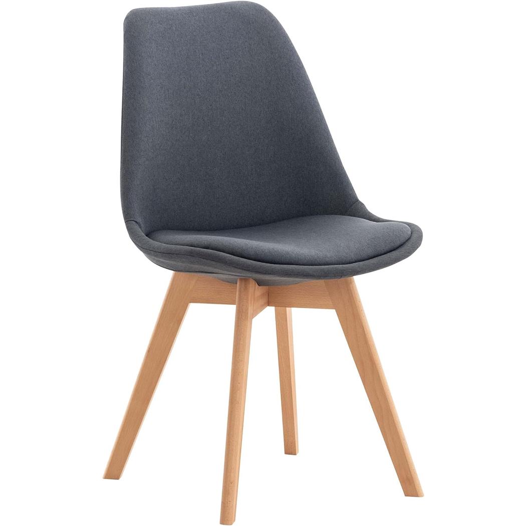 Chaise visiteur SKYLER, Style Scandinave, Piétement en Bois de Hêtre, en Tissu Gris Foncé