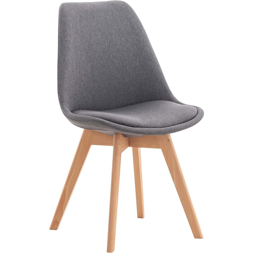 Chaise visiteur SKYLER, Style Scandinave, Piétement en Bois de Hêtre, en Tissu Gris 