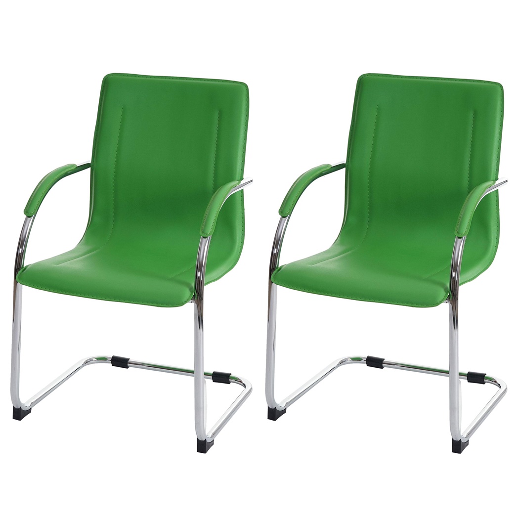 Lot de 2 Chaises Conférence ZEUS, Structure métallique, Design exclusif et Revêtement en Cuir, Vert