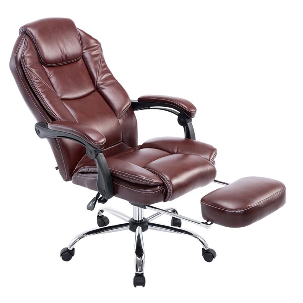 Fauteuil de bureau CASTI, Repose-pieds Extensible, Grand Rembourrage, Cuir, Bordeaux