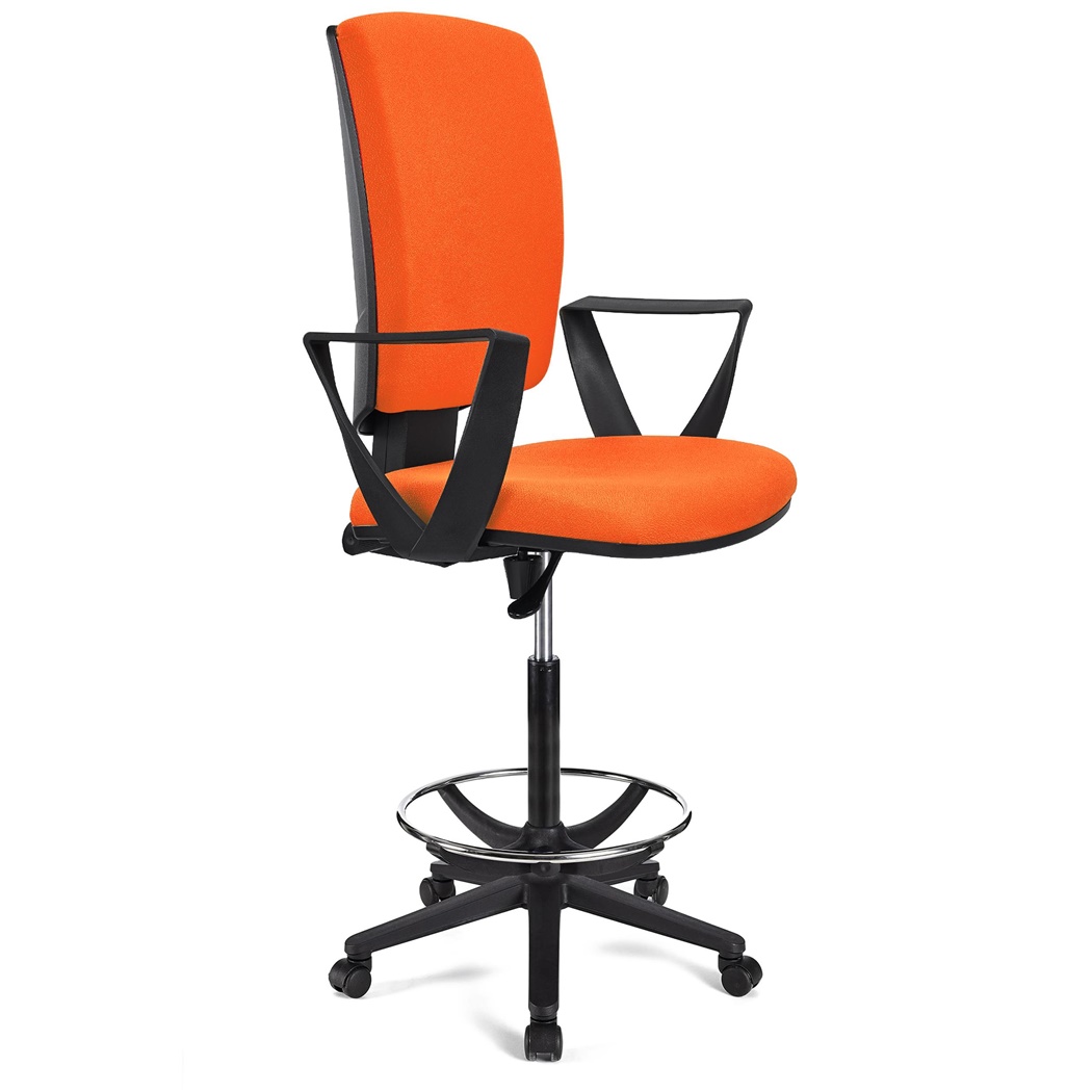 Tabouret de Bureau ATLAS, Dossier Ajustable, Grand Rembourrage, en tissu, Orange