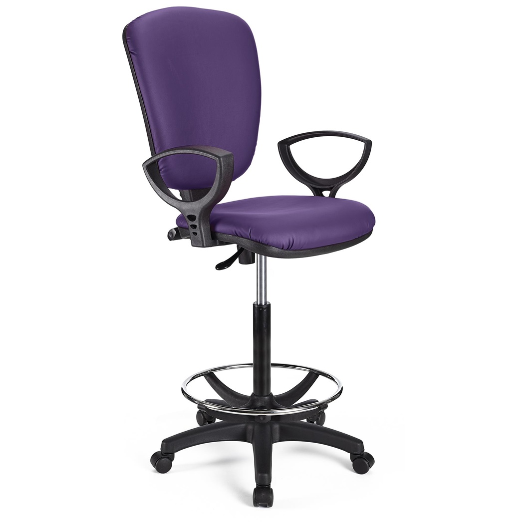 Tabouret de Travail CALIPSO CUIR, Dossier Ajustable, Grand Rembourrage, Violet