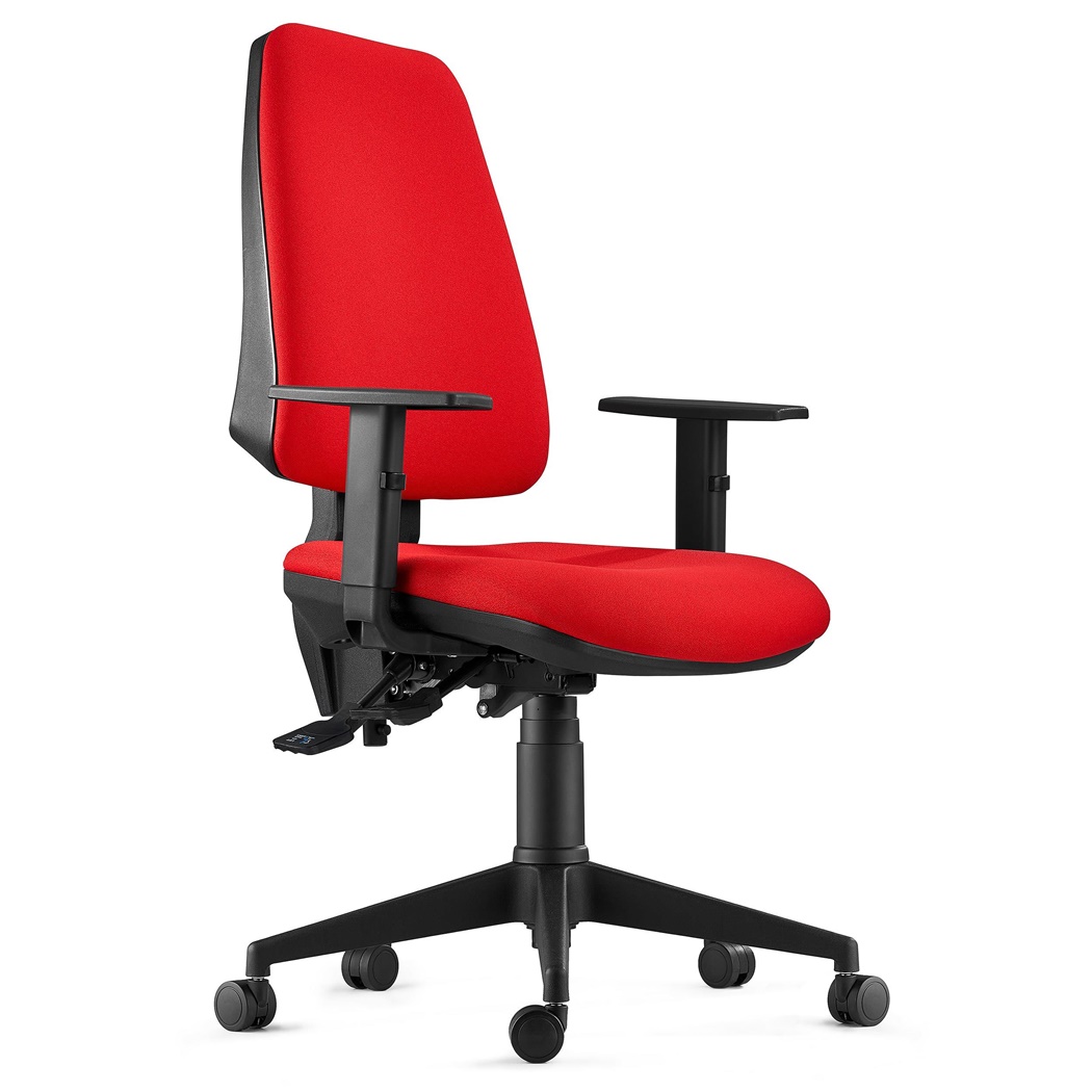 Chaise de Bureau Ergonomique INDIANA, en Tissu Rouge, avec Accoudoirs Ajustables