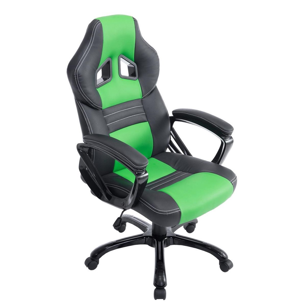 Fauteuil Gamer RICKON, Design Sportif, Grand Rembourrage, Cuir, Noir et Vert