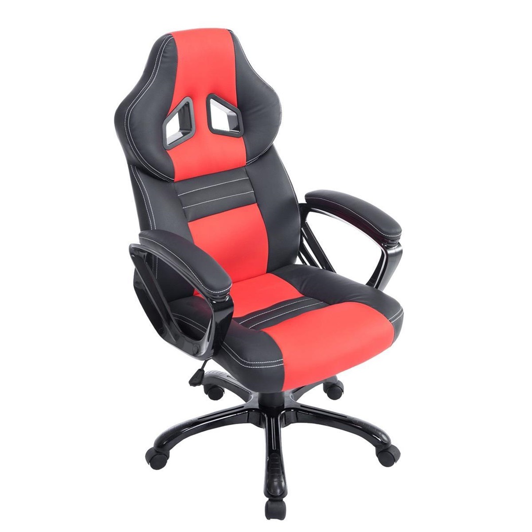 Fauteuil Gamer RICKON, Design Sportif, Grand Rembourrage, Cuir, Noir et Rouge