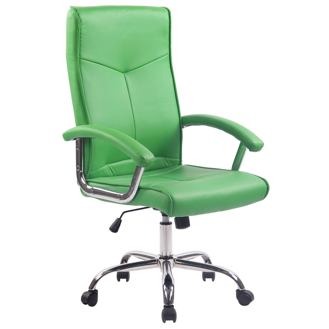 Chaise de bureau CALESTY, Piétement Métallique, Rembourrage Épais, en Cuir Vert