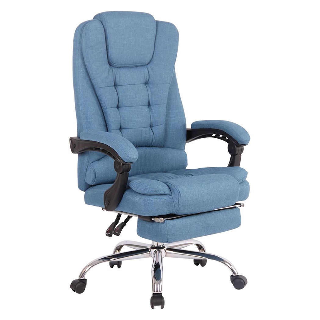 Fauteuil de bureau JAMES, Grand Rembourrage, Repose-pieds, en Tissu Bleu