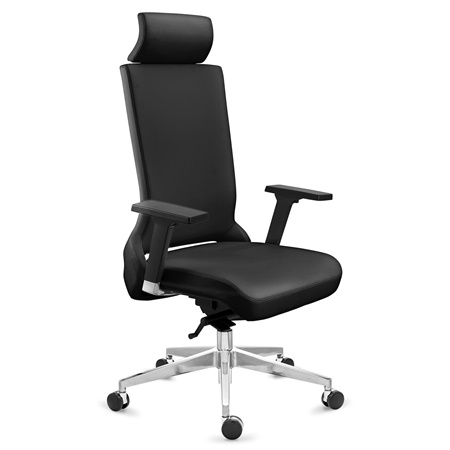 DEMO# Fauteuil de Bureau RIVIERA, Design Unique, Ergonomie Optimale, Cuir Authentique Noir