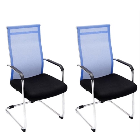 Lot de 2 chaises visiteur BREMEN, Structure Métallique, en Maille Respirable, Noir/Bleu