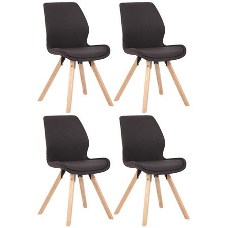 Lot de 4 Chaises Visiteur KALI TISSU, Pieds en Hêtre, Assise Rembourrée, Noir