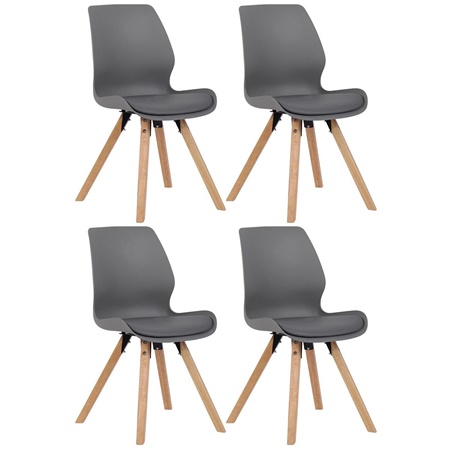 Lot de 4 Chaises Visiteur KALI, Pieds en Hêtre, Assise Rembourrée, Gris