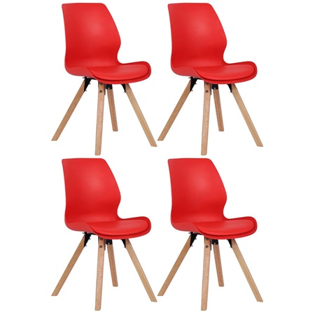 Lot de 4 Chaises Visiteur KALI, Pieds en Hêtre, Assise Rembourrée, Rouge