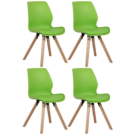 Lot de 4 Chaises Visiteur KALI, Pieds en Hêtre, Assise Rembourrée, Vert