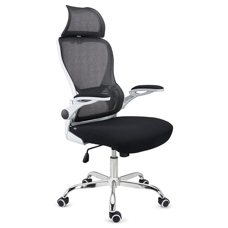 DEMO# Chaise de Bureau CORFU, Appui-tête, Accoudoirs Rabattables, Design Ergonomique, Noir & Blanc