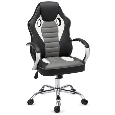 DEMO# Chaise Gaming MONTECARLO, Piétement et Accoudoirs métalliques, Résistante et Confortable, Noir et Gris