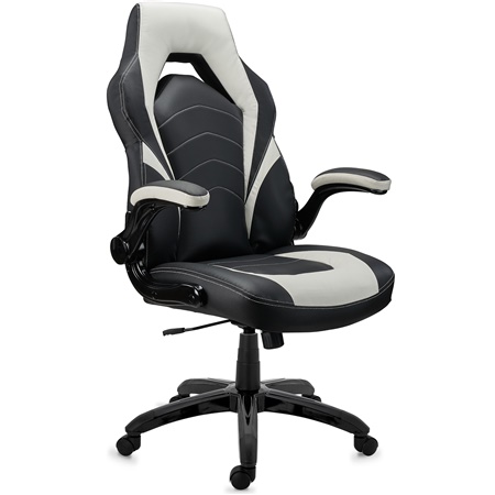 DEMO# Chaise Gaming NITRO, Grand Rembourrage, Accoudoirs Rabattables, en Cuir, Noir et Blanc