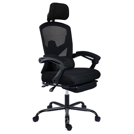 DEMO# Chaise de Bureau DELTA, Repose-pieds Extensible, Rembourrage Haute Densité, Noir