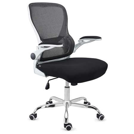 DEMO# Chaise de Bureau CORFU, Accoudoirs Rabattables, Design Ergonomique, Blanc & Noir