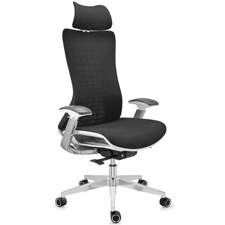 DEMO# Chaise Ergonomique ENERGY, Appui-tête, Excellente Qualité, en Maille, Gris Foncé