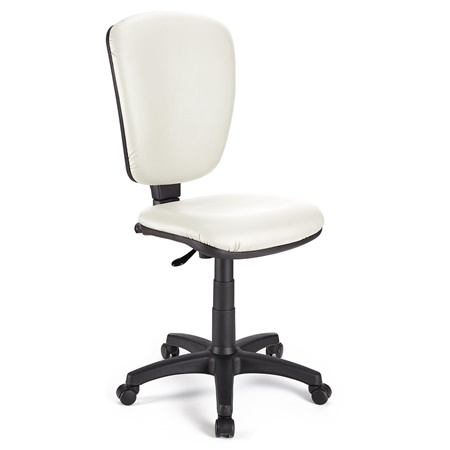 DEMO# Chaise de bureau CALIPSO SANS ACCOUDOIRS CUIR, Dossier Ajustable, Blanc