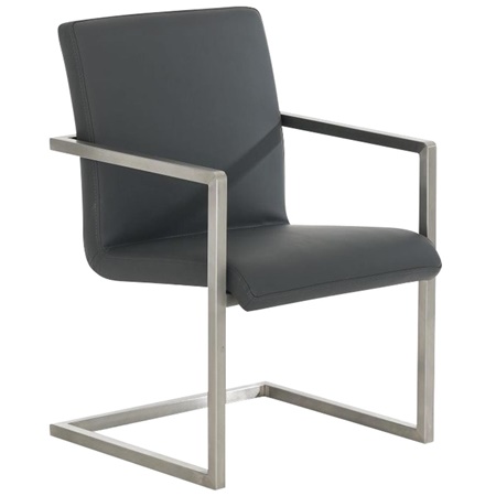 Chaise visiteur OWEN, Structure en Acier Inoxyidable, Design Exclusif, Revêtement en Cuir, Gris