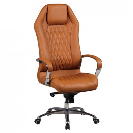 DEMO# Fauteuil Ergonomique BATURA, Design Magnifique, Revêtement en Cuir Authentique, Marron Clair