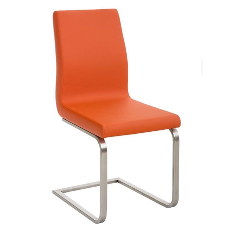 Chaise visiteur JIMMY, Structure en Acier Inoxydable, Grand Rembourrage, en Cuir, Orange