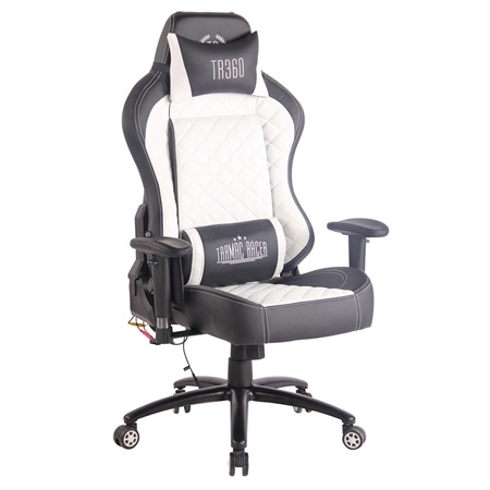 Fauteuil Gaming MAXIME MASSAGE, Design Exclusif, en Cuir, Blanc